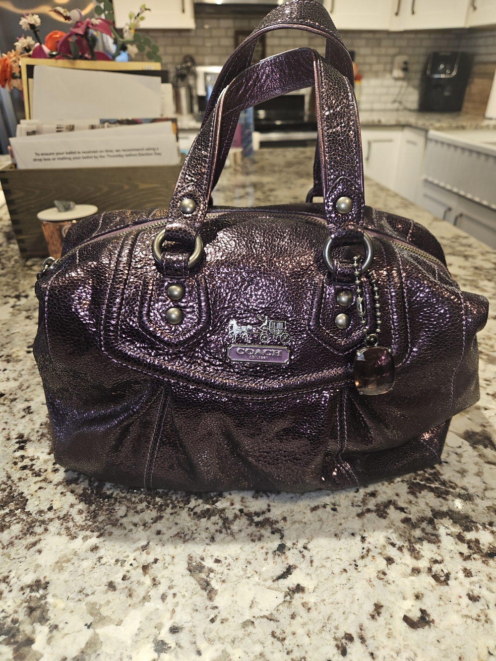 Coach Metallic Purple Leather Satchel
